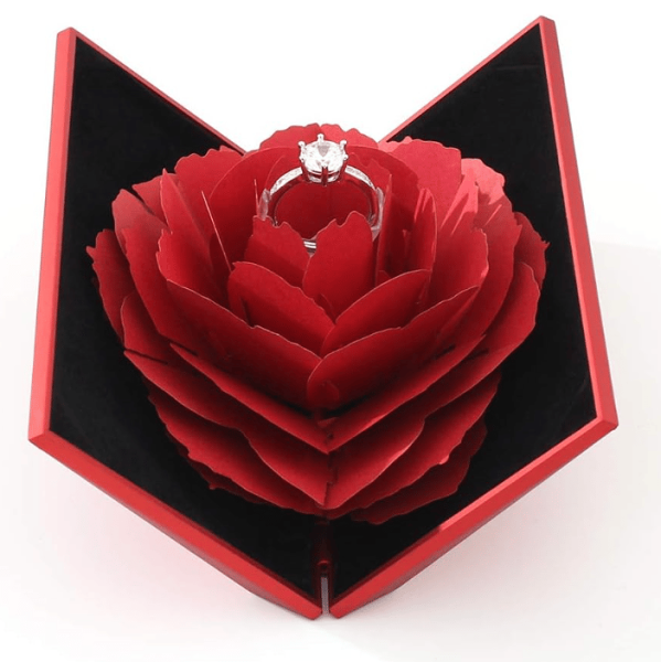 Valentine's Day Hot Sale-Engagement Ring Adjustable Ring with Flower Gift Box