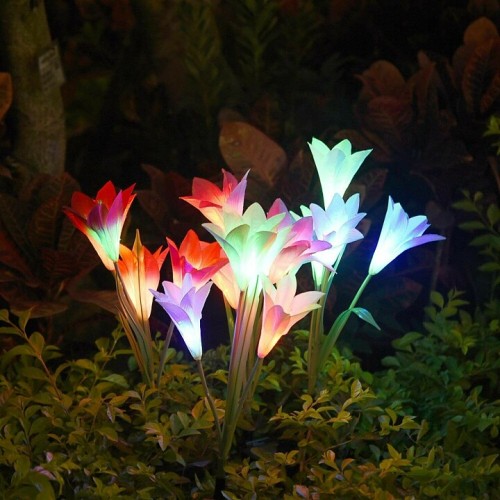 Artificial Lily Solar Garden Stake Lights(1 Pack of 4 Lilies)