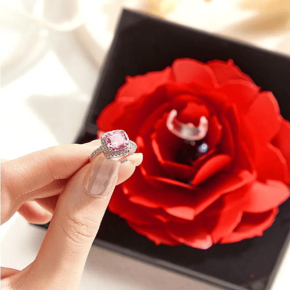 Valentine's Day Hot Sale-Engagement Ring Adjustable Ring with Flower Gift Box