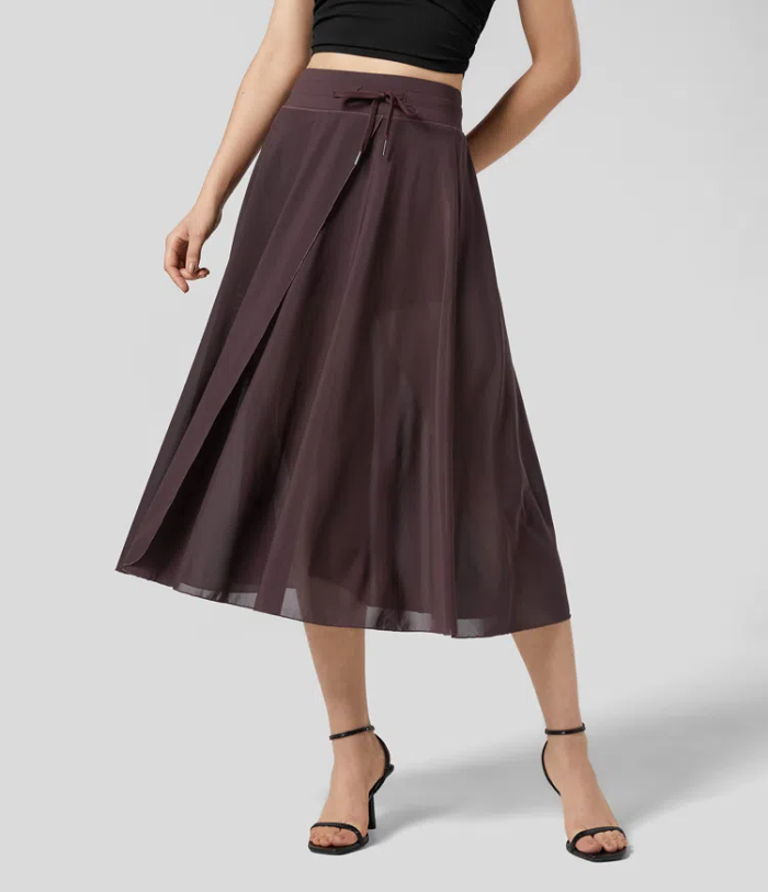 HOT SALEHigh Waisted Drawstring Contrast Mesh 2-in-1 Side Pocket F