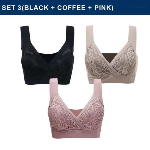 ROSY LIFT BRA –Plus Size Comfort Extra Elastic Wireless Support Lace Bra (Size runs the same as regular bras)