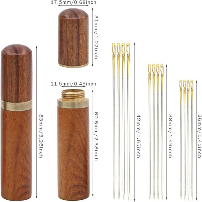 Self-threading Needles Set (12 Pcs Needles + Rosewood Storage Tube)