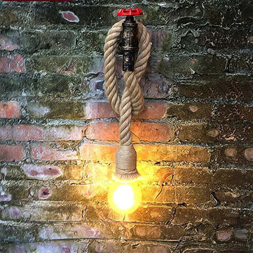 American Retro Restaurant Cafe Staircase Living Room Hemp Rope Iron Chandelier