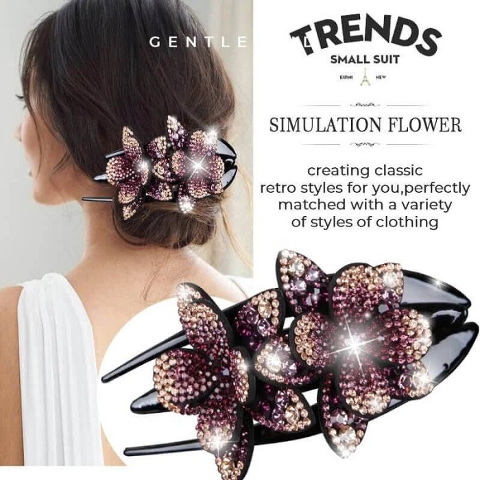 (Last Day Flash Sale-50% OFF) Rhinestone Double Flower Hair Clip -