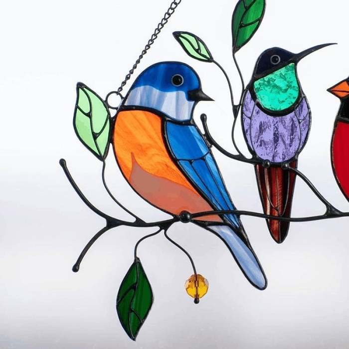 Summe Sale The Best Gift-Colorful Stained Glass Birds Window Hangings