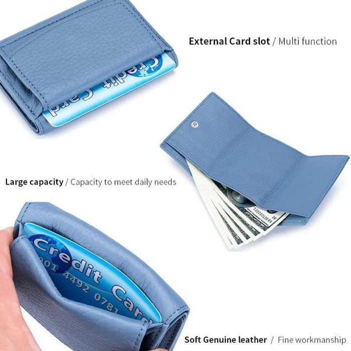 2023 New Genuine Leather RFID Blocking Card Holder Organizer Pocket Mini Wallet