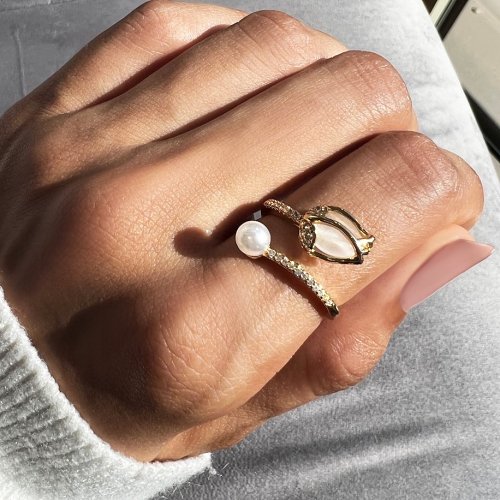 Golden Tulip White Opal Ring