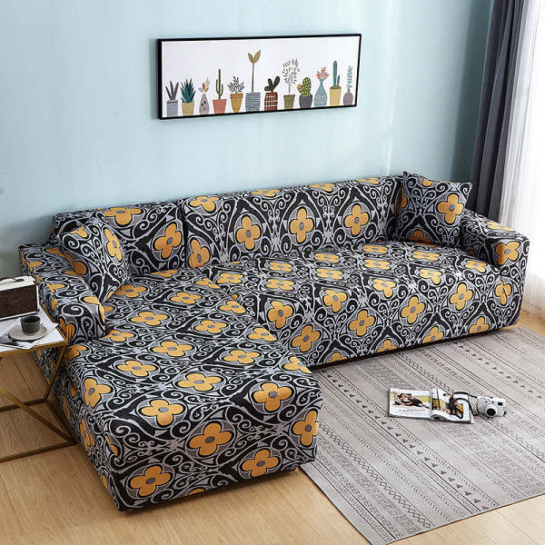 Geometric Design Spandex Corner Sofa Covers Long Elastic Material Couch Cases