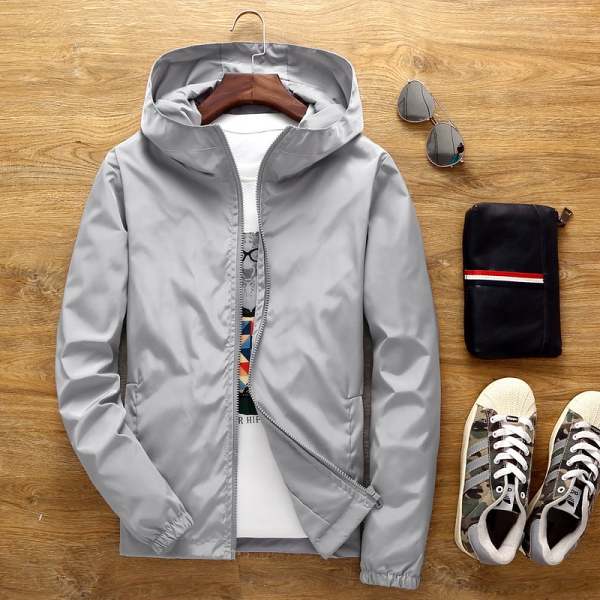 Men's Casual Zipper Pocket Hooded Windbreaker Jacket, Chic Zip Up Jacket For Outdoor Activities