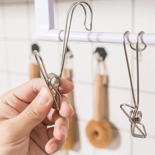 Stainless Steel Long Tail Clip with Hooks--4 PCs/Set