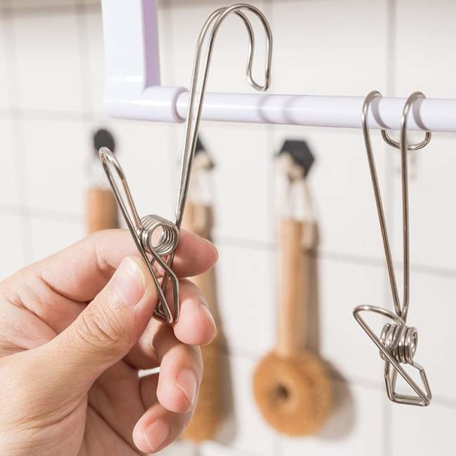 Stainless Steel Long Tail Clip with Hooks--4 PCs/Set