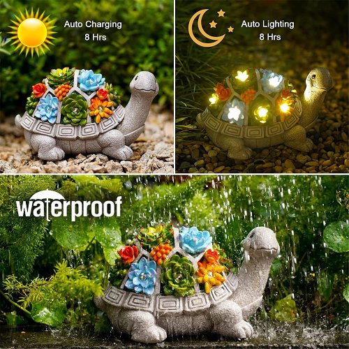 Solar Garden Statues Turtle and Angel