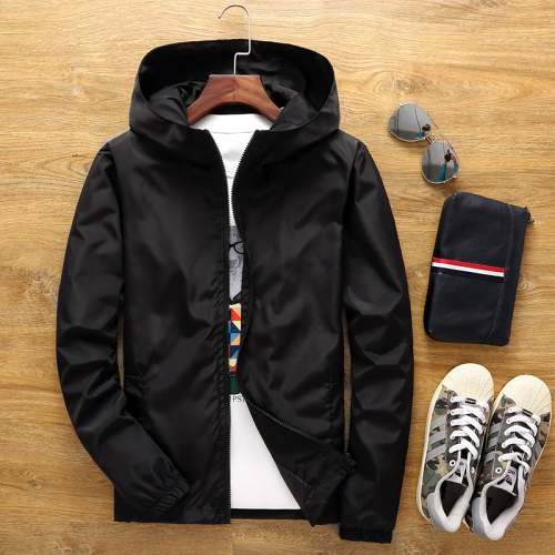 Men's Casual Zipper Pocket Hooded Windbreaker Jacket, Chic Zip Up Jacket For Outdoor Activities