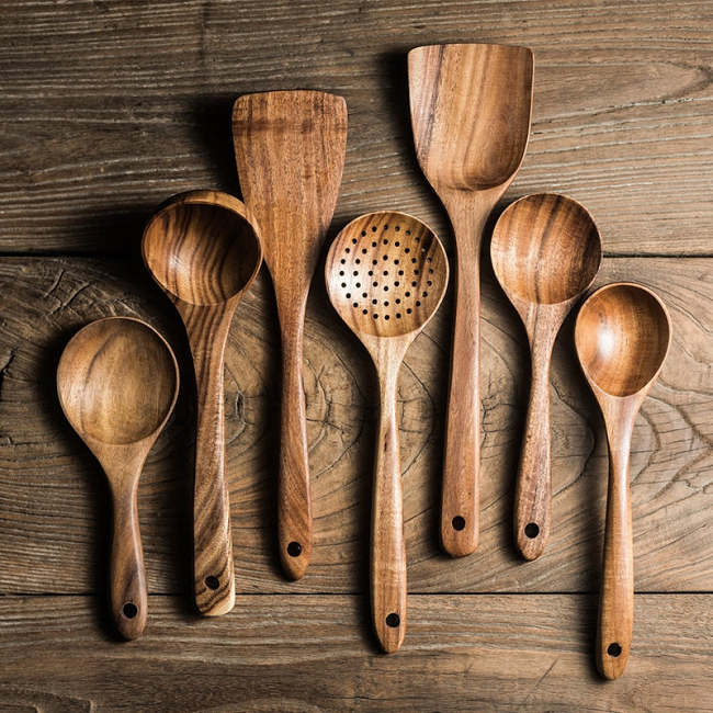 ON SALENatural Teak Wood Utensil Set 70% OFF Flash Sale