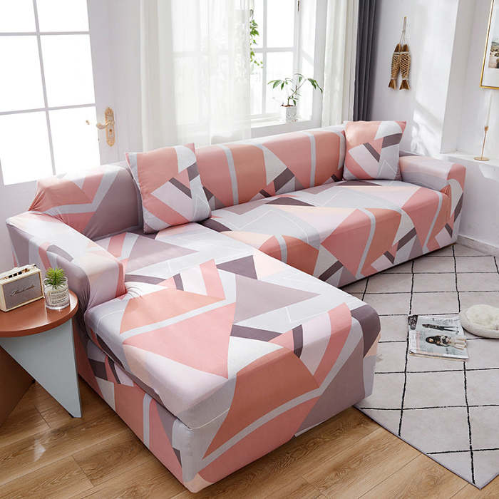 Geometric Design Spandex Corner Sofa Covers Long Elastic Material Couch Cases