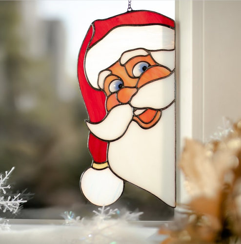 (CHRISTMAS SALE-48% OFF)Stained Glass-Peeking Cat and Santa(Bu
