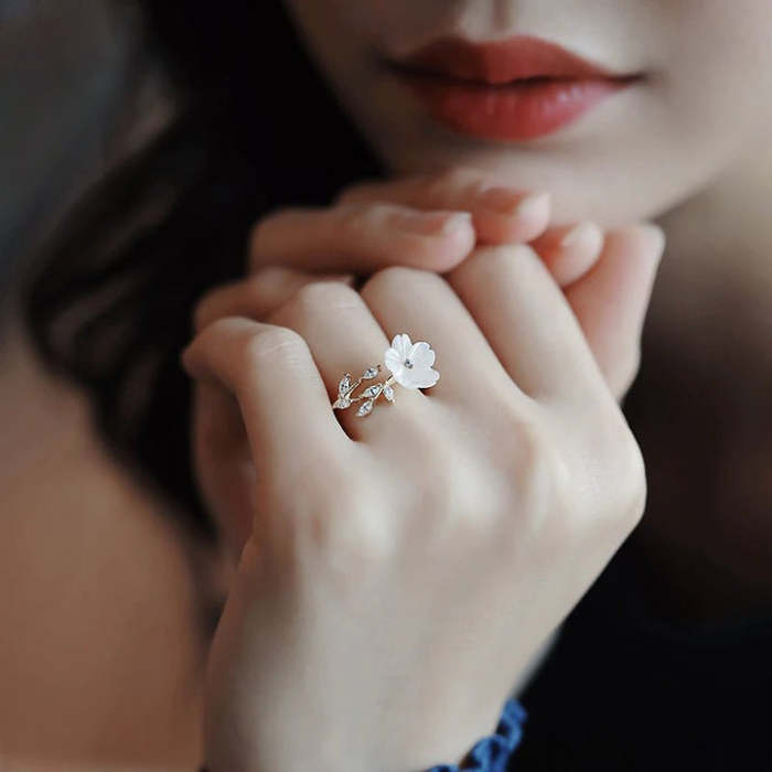 White Blossom Flower Ring