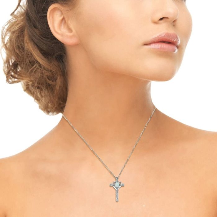 (Last Day Flash Sale-50% OFF) 925 Sterling Silver opal Cross Heart