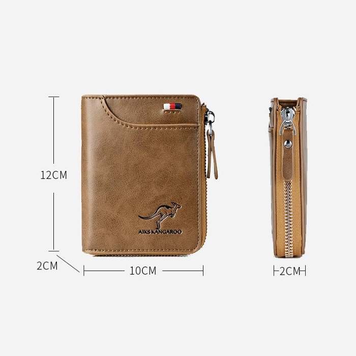 (2024 Hot Sale) Men Wallet Zipper Genuine Leather Purse ( RFID PROTECTED )