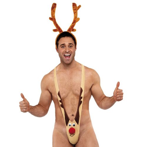 Adult Mens Sexy Funny Christmas Thong Xmas V Sling Stretch Suspender Gift Stag Costume
