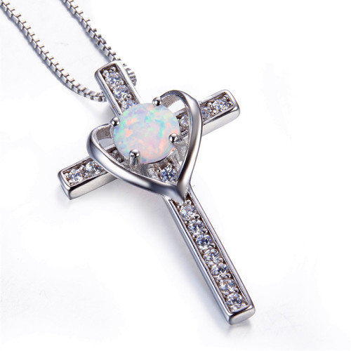 (Last Day Flash Sale-50% OFF) 925 Sterling Silver opal Cross Heart