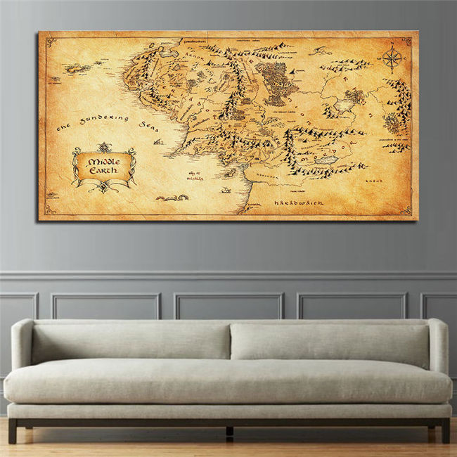 Vintage Style Movie Map Canvas Painting Home Decor