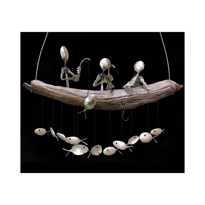 Handcrafted Fisherman's Spoon Fish Sculpture Wind Chime