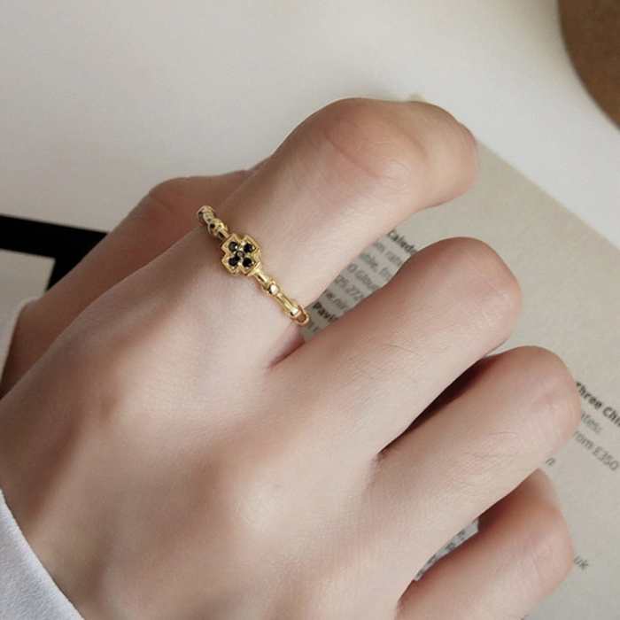 Black Crystal Cross Ring