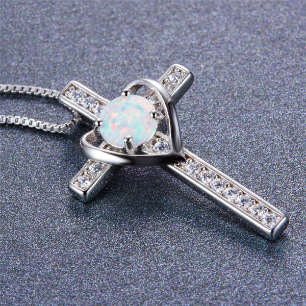 (Last Day Flash Sale-50% OFF) 925 Sterling Silver opal Cross Heart
