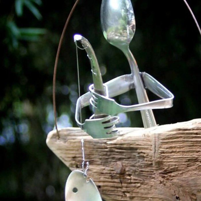 Handcrafted Fisherman's Spoon Fish Sculpture Wind Chime