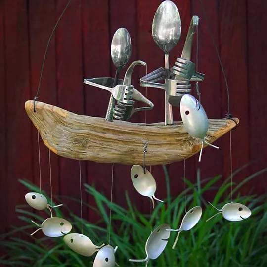 Handcrafted Fisherman's Spoon Fish Sculpture Wind Chime