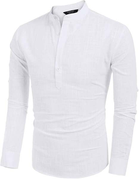 2024 Men's Cotton Linen Henley Shirt Long Sleeve Hippie Casual Beach T Shirts