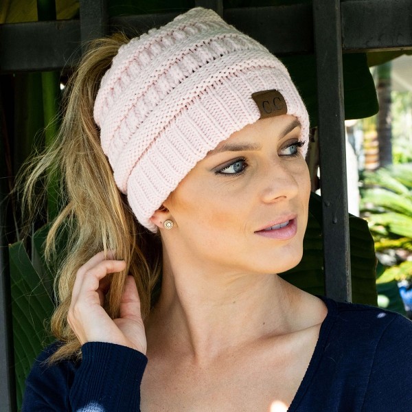 Winter Soft Knit Ponytail Bun Beanie Hat
