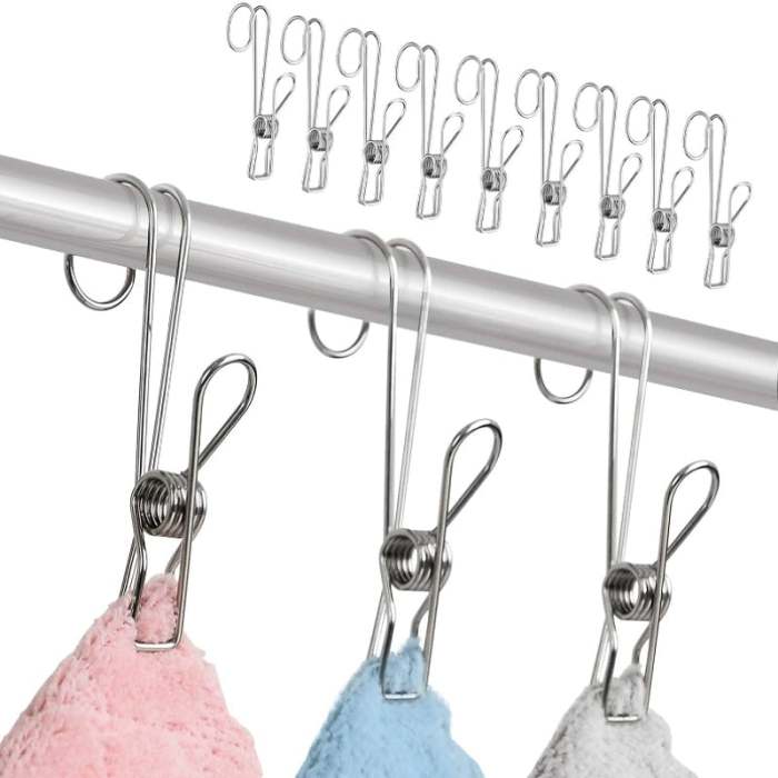 Stainless Steel Long Tail Clip with Hooks--4 PCs/Set