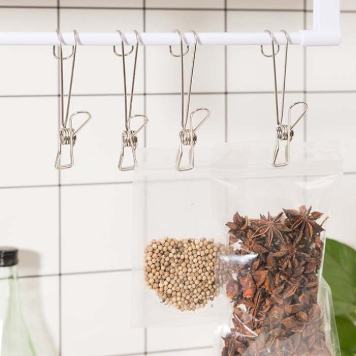 Stainless Steel Long Tail Clip with Hooks--4 PCs/Set