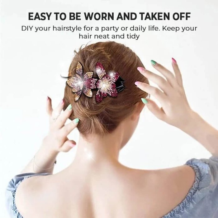 (Last Day Flash Sale-50% OFF) Rhinestone Double Flower Hair Clip -
