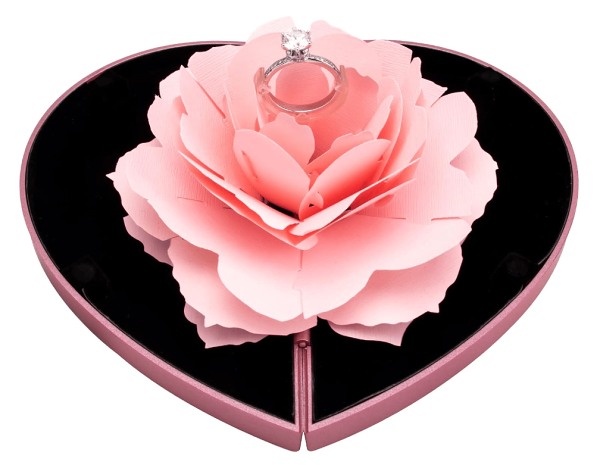 Valentine's Day Hot Sale-Engagement Ring Adjustable Ring with Flower Gift Box