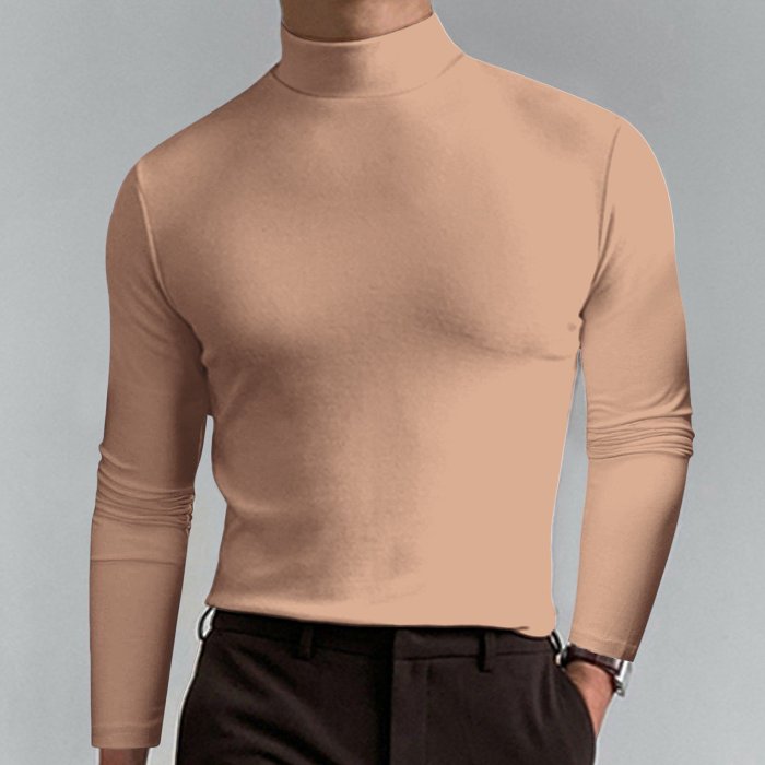 Mens High Neck Slim Fit Long Sleeve T-shirt