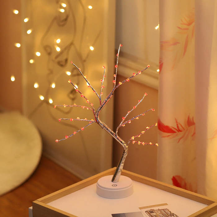 LED USB Fire Tree Light Copper Wire Table Lamps Night Light