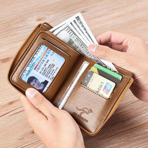 (2024 Hot Sale) Men Wallet Zipper Genuine Leather Purse ( RFID PROTECTED )