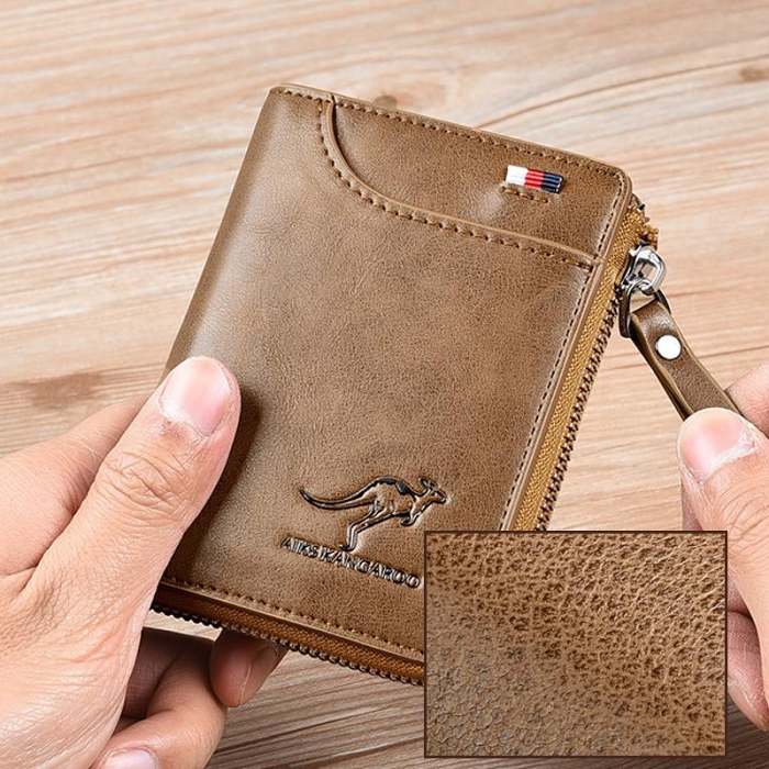 (2024 Hot Sale) Men Wallet Zipper Genuine Leather Purse ( RFID PROTECTED )