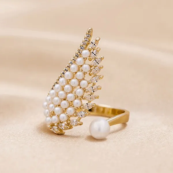 Pearl & Crystal Wing Wrap Ring