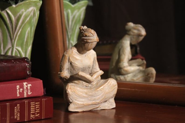 Sweet Hour of Prayer, beautiful hand cast inspirational sculpture of woman praying