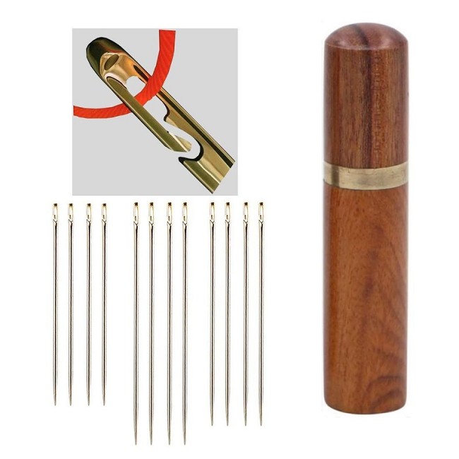 Self-threading Needles Set (12 Pcs Needles + Rosewood Storage Tube)