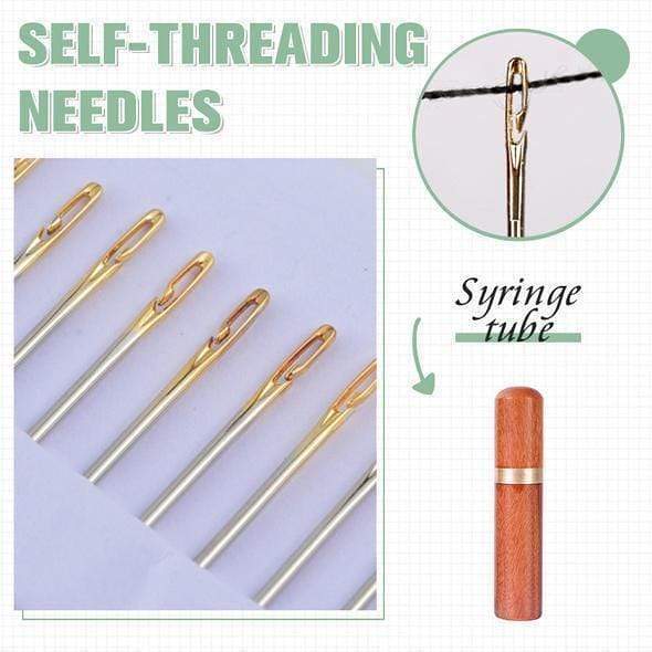 Self-threading Needles Set (12 Pcs Needles + Rosewood Storage Tube)