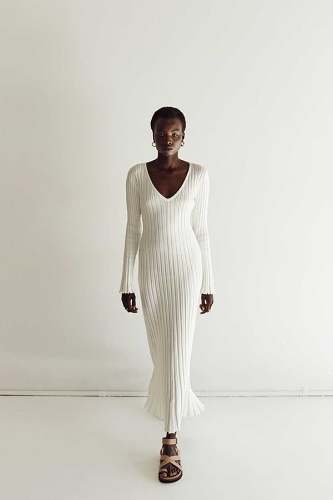 Long Sleeved Knit Midi Dress