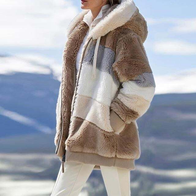 Contrasting Plush Padded Coat