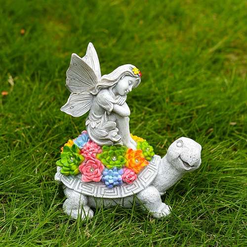 Solar Garden Statues Turtle and Angel