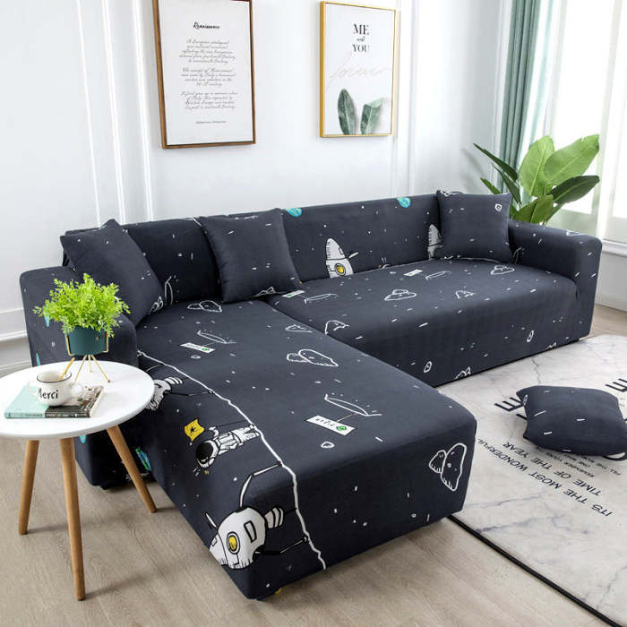 Geometric Design Spandex Corner Sofa Covers Long Elastic Material Couch Cases