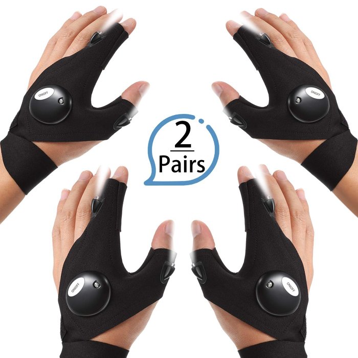 LED Flashlight Waterproof Gloves - Practical Durable Fingerless Gloves